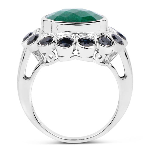 Anillo de plata de ley .925 con esmeralda teñida y zafiro azul de 6.88 quilates