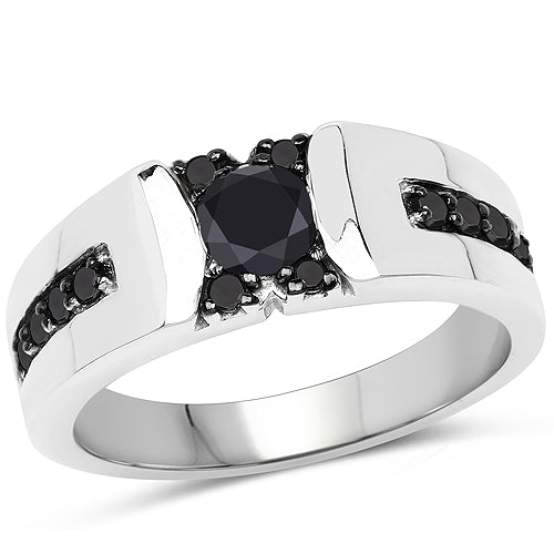 Anillo de plata de ley .925 con diamante negro auténtico de 0,83 quilates