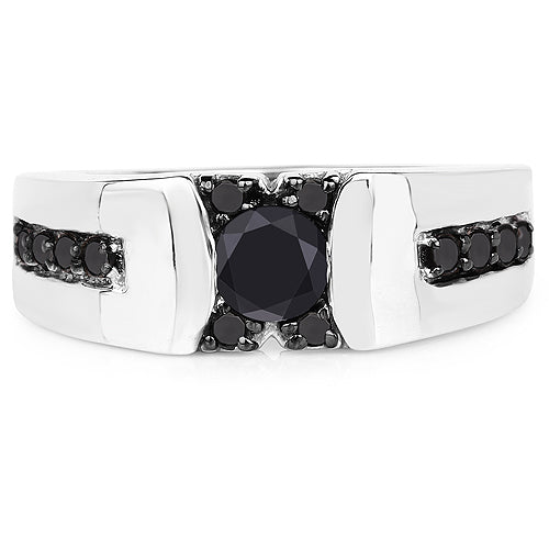 Anillo de plata de ley .925 con diamante negro auténtico de 0,83 quilates