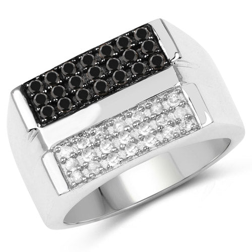 Anillo de plata de ley .925 con diamante negro genuino de 0,64 quilates y diamante blanco