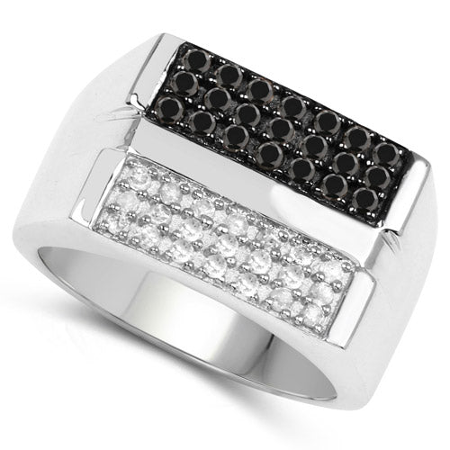 Anillo de plata de ley .925 con diamante negro genuino de 0,64 quilates y diamante blanco