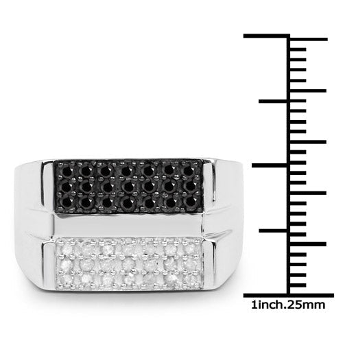 Anillo de plata de ley .925 con diamante negro genuino de 0,64 quilates y diamante blanco