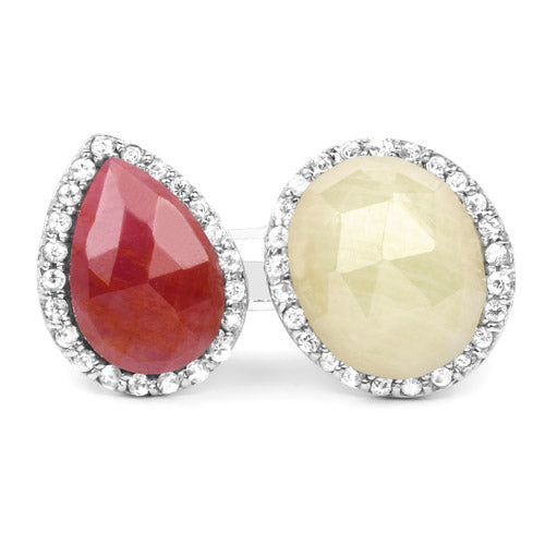 Anillo de plata de ley .925 con zafiro rosa genuino de 8.86 quilates y zafiro blanco