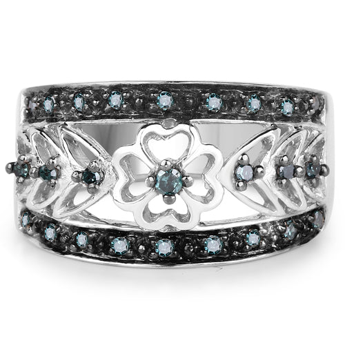 Anillo de Plata de ley .925 con Diamante Azul Genuino de 0,31 Quilates