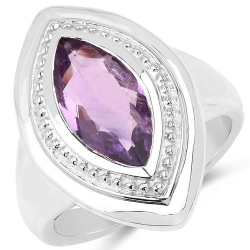 Anillo de plata de ley .925 con amatista genuina de 2.00 quilates
