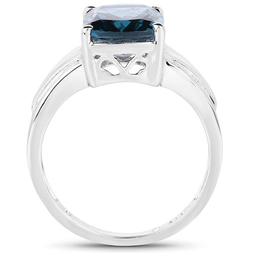 Anillo de plata de ley .925 con topacio azul Londres auténtico de 3.50 quilates
