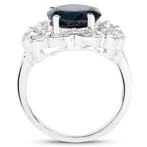 Anillo de plata de ley .925 con topacio azul de Londres genuino de 5.11 quilates y diamantes blancos