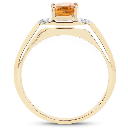 Anillo de plata de ley .925 chapado en oro amarillo de 14 quilates con citrino genuino de 1.36 quilates y topacio blanco