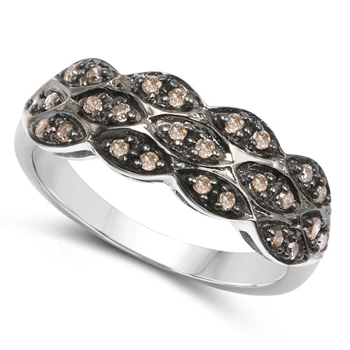 Anillo de plata de ley .925 con diamante de champán auténtico de 0,31 quilates