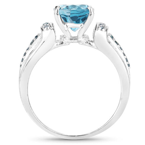 Anillo de plata esterlina .925 con topacio azul de Londres genuino de 2,72 quilates y diamantes azules