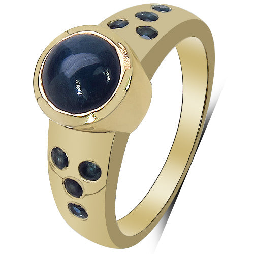 Anillo de plata esterlina .925 con zafiro azul genuino de 1.87 quilates y diamantes blancos, chapado en oro amarillo de 14K