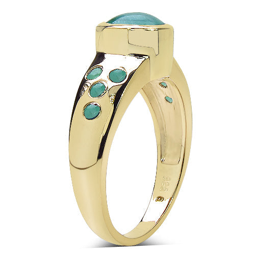 Anillo de plata de ley 925 chapado en oro amarillo de 14 quilates con esmeralda genuina de 1,55 quilates y diamantes blancos