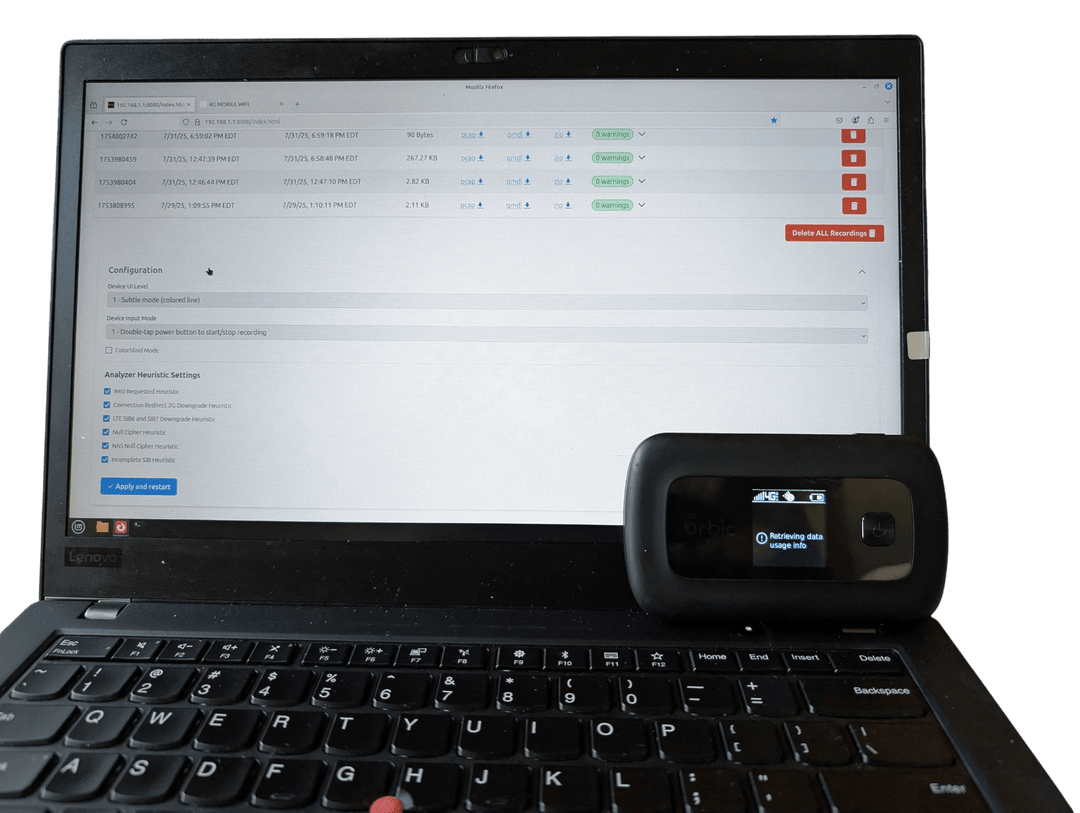 Orbic RCL400 LTE Hotspot with RayHunter + DagShell Installed - Privacy, IMSI Catcher Detection & Network Research Tool