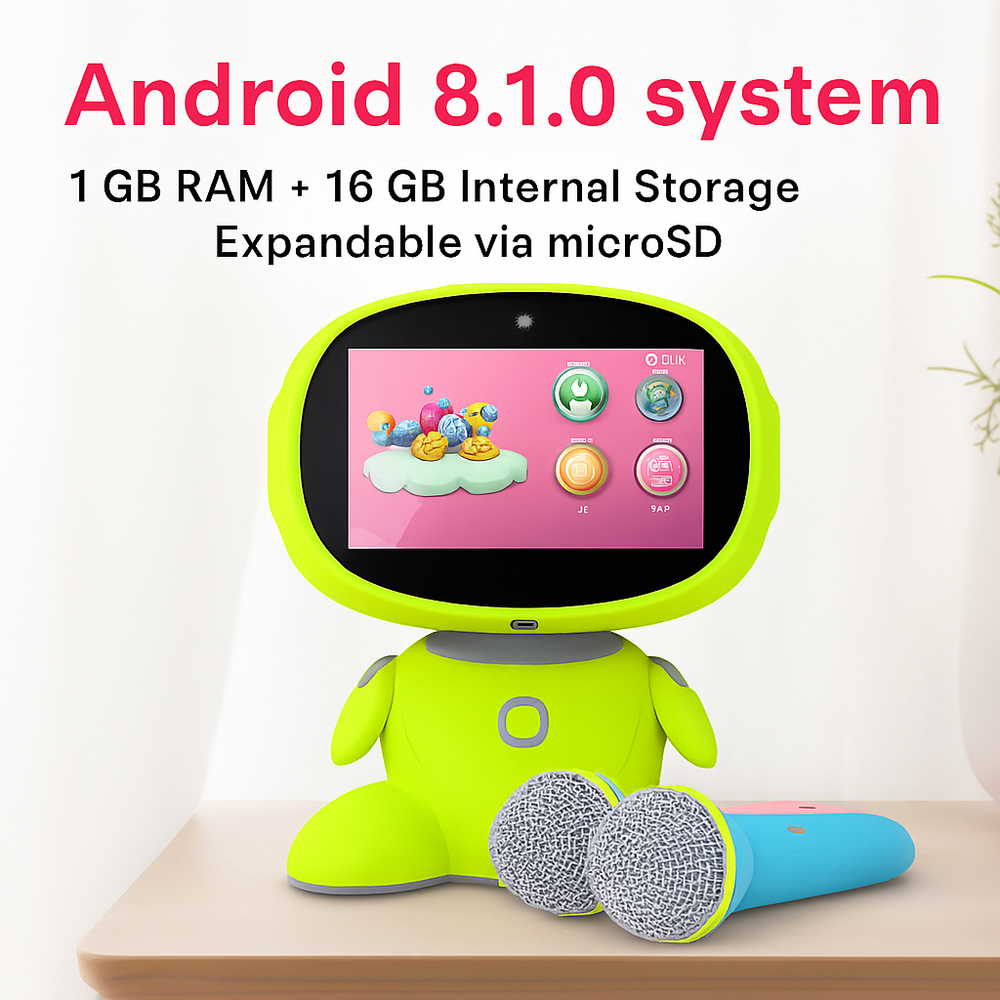 Smart Kids Learning Robot, 7" IPS Touchscreen, 4000mAh, Wi-Fi & Mic (Blue / Pink)