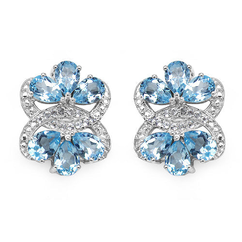 Pendientes de 10,26 quilates de topacio azul genuino y topacio blanco de plata de ley 925