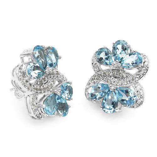 Pendientes de 10,26 quilates de topacio azul genuino y topacio blanco de plata de ley 925