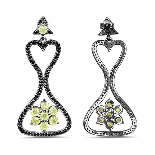 Pendientes de plata de ley .925 con peridoto auténtico y espinela negra de 6,93 quilates