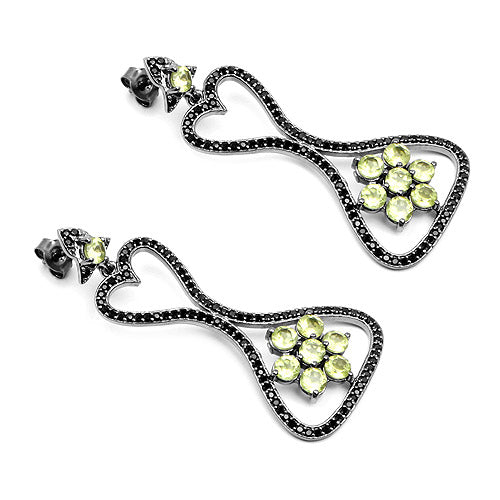 Pendientes de plata de ley .925 con peridoto auténtico y espinela negra de 6,93 quilates