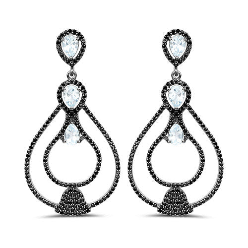 Pendientes de topacio azul genuino y espinela negra de 8,81 quilates en plata de ley 925