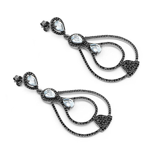 Pendientes de topacio azul genuino y espinela negra de 8,81 quilates en plata de ley 925