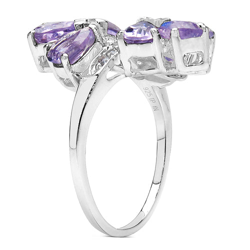 Кольцо из серебра 925 пробы с натуральным аметистом (3,08 карата) и белым топазом