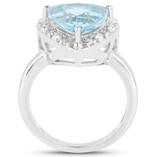 Anillo de plata de ley .925 con topacio azul genuino y topacio blanco de 5,05 quilates