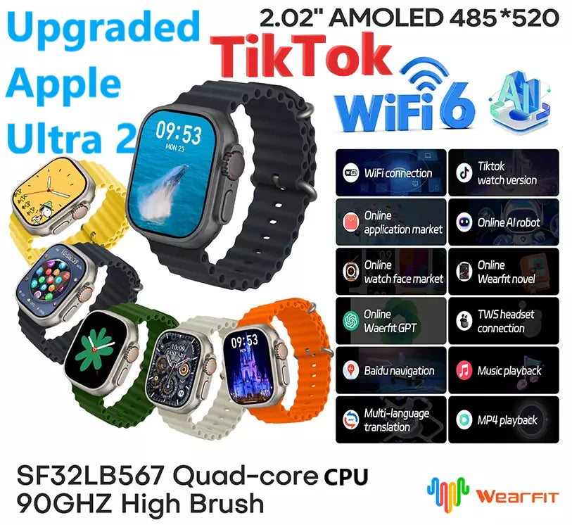 Apple Watch Ultra 2 49mm - AI Upgraded Clone Smartwatch - with Wi-Fi and TikTok App!