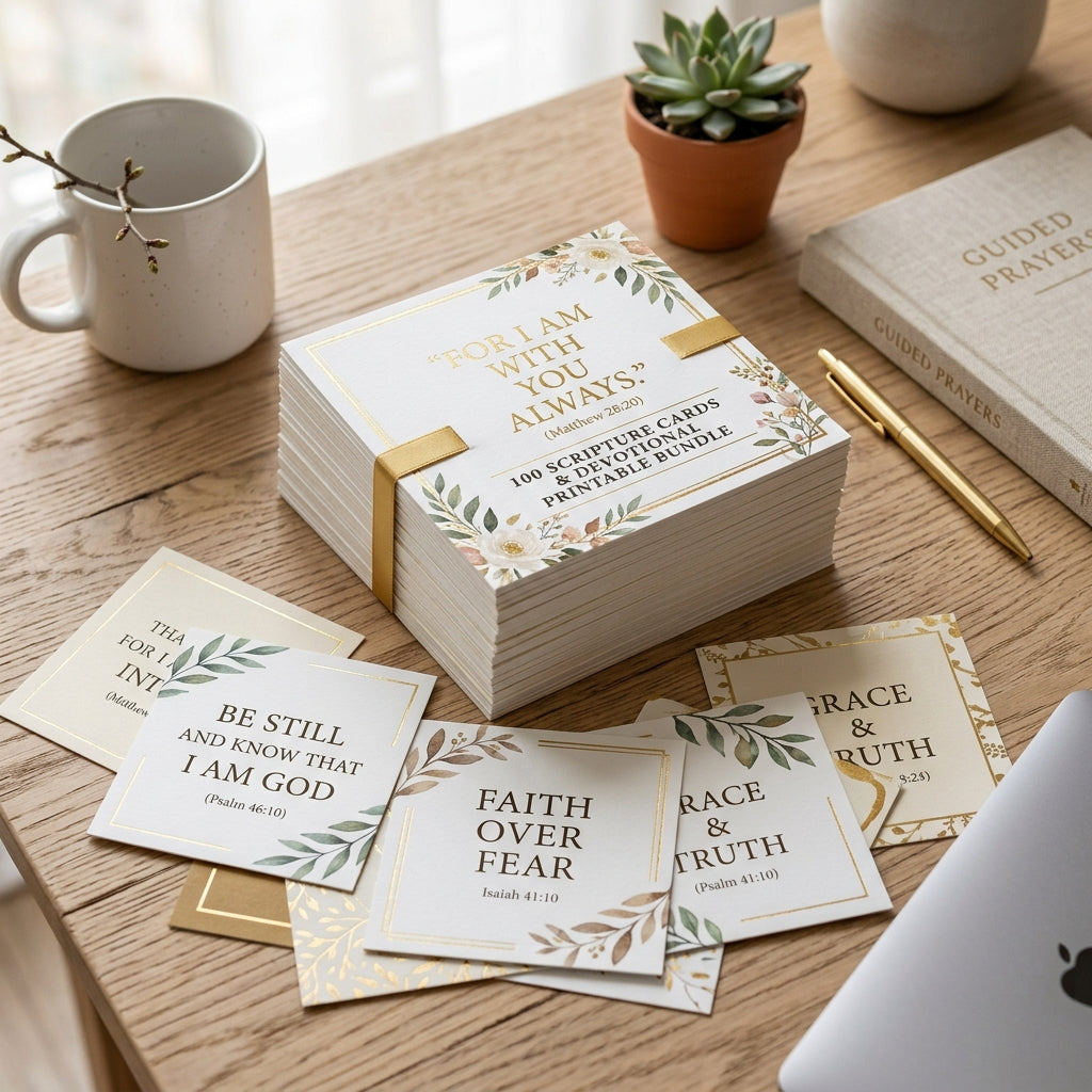 100 Scripture Cards & Devotional Printable Graphics Bundle Mockup