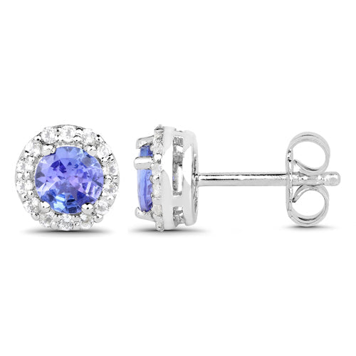 Conjunto de Joyas de 3 Piezas de Plata Esterlina .925 con Tanzanita Genuina de 3.77 Quilates y Topacio Blanco (Anillo, Aretes y Dije con Cadena)