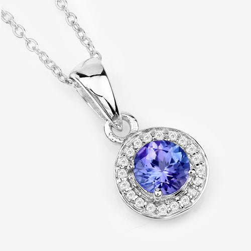 Colgante de plata de ley .925 con tanzanita auténtica de 1,05 quilates y topacio blanco