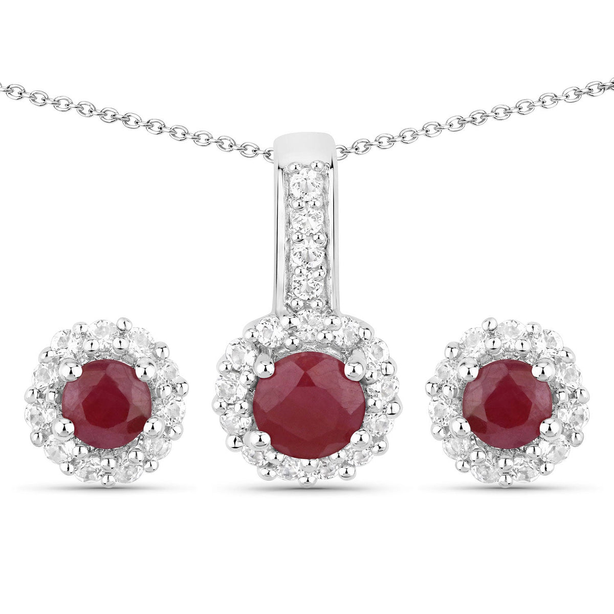 2.17 Carat Genuine Ruby and White Topaz .925 Sterling Silver Jewelry Set - image 7 of 7