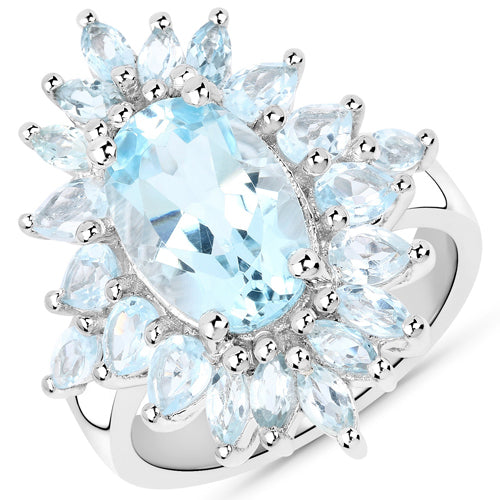 Conjunto de joyas de 3 piezas de plata de ley .925 con topacio azul genuino de 19.18 quilates (anillo, pendientes y colgante con cadena)