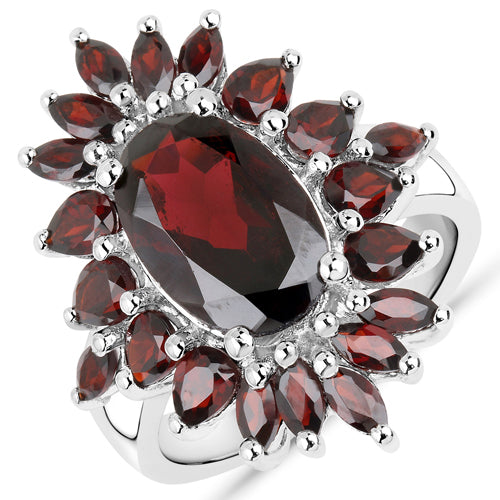 Juego de joyas de 3 piezas de granate genuino de 20,24 quilates en plata de ley 925 (anillo, pendientes y colgante con cadena)