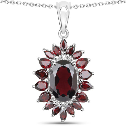 Juego de joyas de 3 piezas de granate genuino de 20,24 quilates en plata de ley 925 (anillo, pendientes y colgante con cadena)