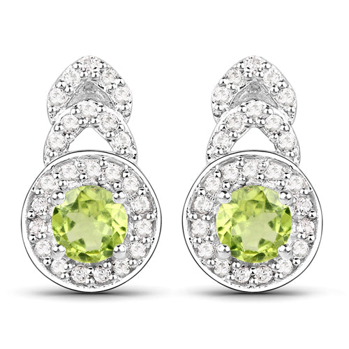Juego de joyas de plata de ley .925 con peridoto auténtico de 2,68 quilates y topacio blanco