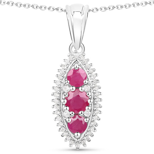 Juego de joyas de 3 piezas de plata esterlina .925 con rubí genuino de 4.32 quilates y topacio blanco (anillo, pendientes y colgante con cadena)