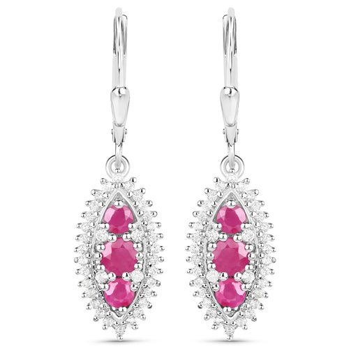 Juego de joyas de 3 piezas de plata esterlina .925 con rubí genuino de 4.32 quilates y topacio blanco (anillo, pendientes y colgante con cadena)