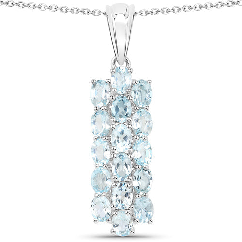 Juego de joyas de 3 piezas de topacio azul auténtico de 9,88 quilates y plata de ley .925 (anillo, pendientes y colgante con cadena)