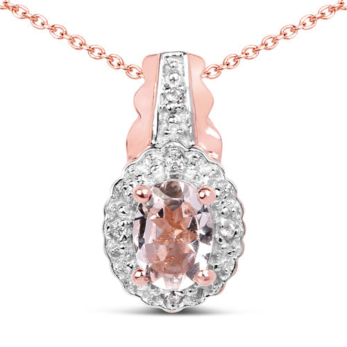 Conjunto de joyas de 3 piezas de plata de ley .925 con morganita genuina de 2.28 quilates y topacio blanco (anillo, pendientes y colgante con cadena)