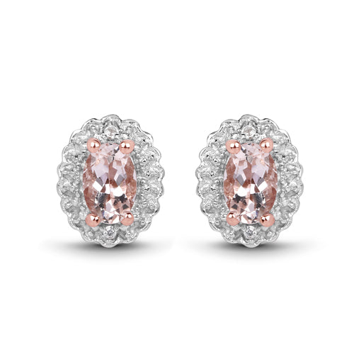 Conjunto de joyas de 3 piezas de plata de ley .925 con morganita genuina de 2.28 quilates y topacio blanco (anillo, pendientes y colgante con cadena)
