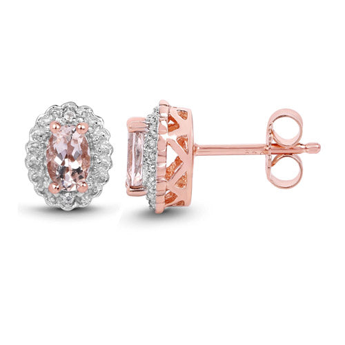 Conjunto de joyas de 3 piezas de plata de ley .925 con morganita genuina de 2.28 quilates y topacio blanco (anillo, pendientes y colgante con cadena)