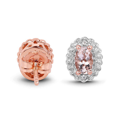 Conjunto de joyas de 3 piezas de plata de ley .925 con morganita genuina de 2.28 quilates y topacio blanco (anillo, pendientes y colgante con cadena)