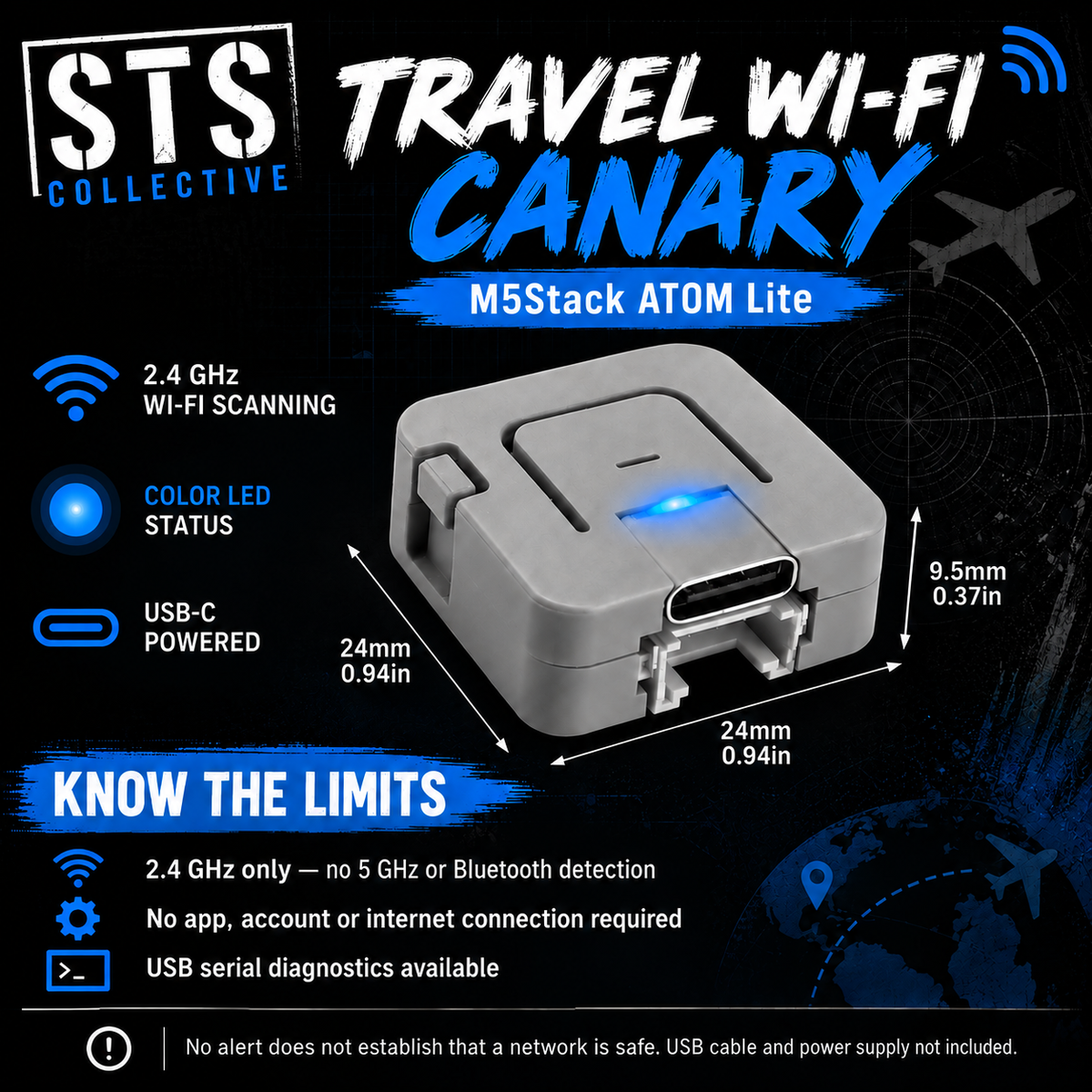 Travel Wi-Fi Canary | ATOM Lite Wi-Fi Awareness Monitor