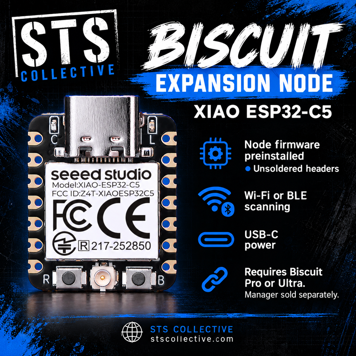 Biscuit Expansion Node XIAO ESP32-C5 | Unsoldered Headers | Firmware Preinstalled